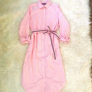 Tommy Hilfiger pink/white button down shirt dress